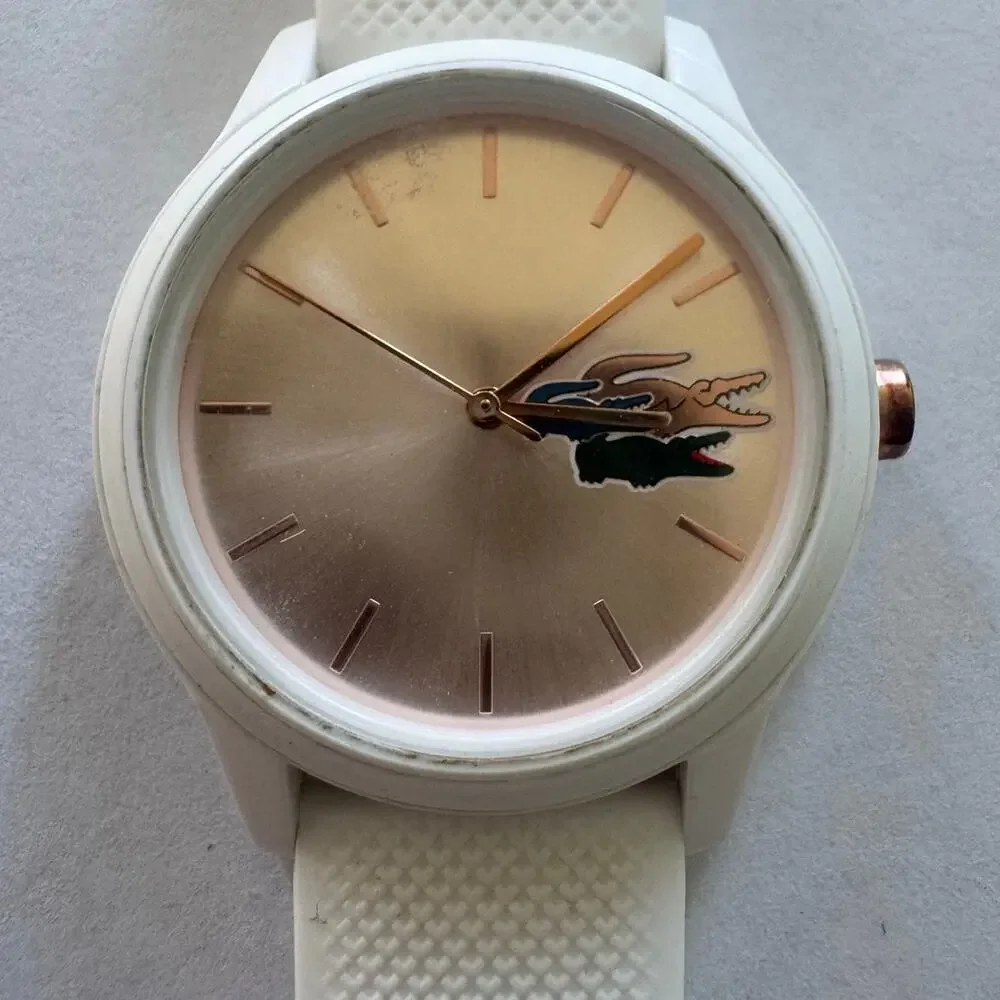 Lacoste 12.12 White Silicone Band 36mm Rose Gold Tone Watch Water Resistant